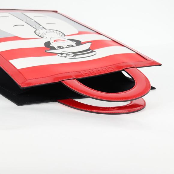 CHANEL Mademoiselle Choco Bar line Tote Bag Leather Red CC Auth 135950V - Picture 7 of 16